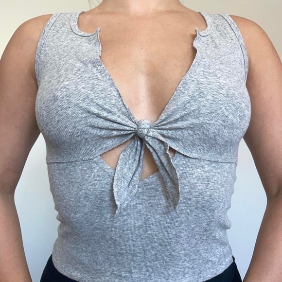 Urban Outfitters Out From Under Gray Tie Front Tank Top - Picture 2 of 6